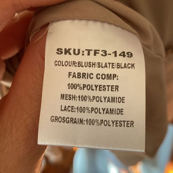 Three Floor Mauve, Pink, & Black Lace Halter Midi Dress with Skirt Pleating - Picture 7 of 11